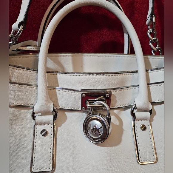 Michael Kors Large Hamilton Leather Vanilla/White Satchel - Picture 3 of 14